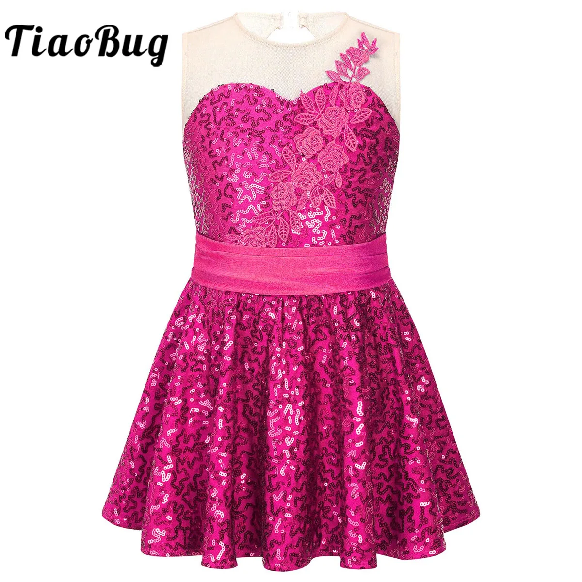 

Sequin Sleeveless Ballet Dance Dress Kids Girls Applique Mesh Gymnastics Leotard Modern Contemporary Lyrical Dance Costumes
