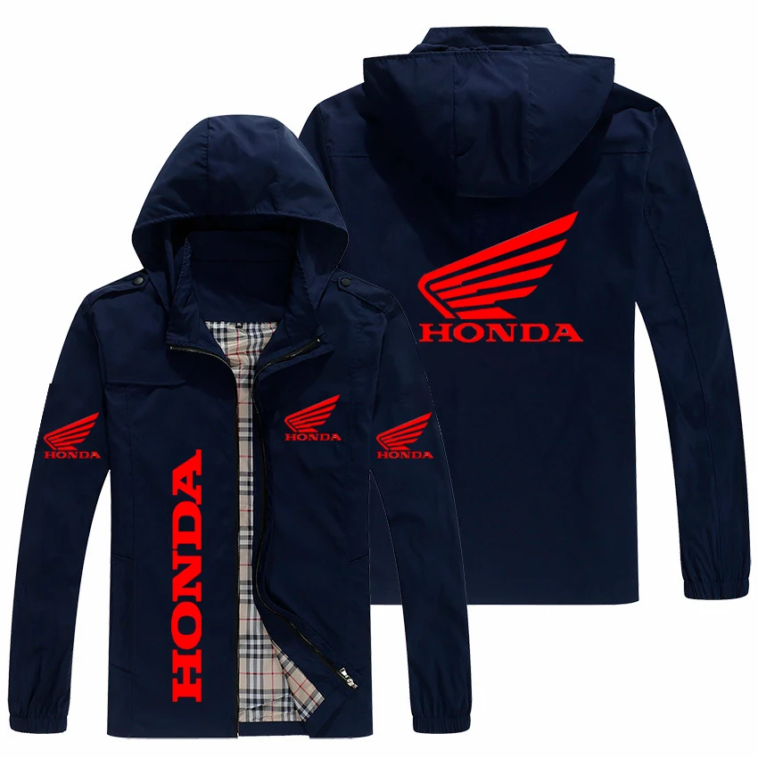 

Новинка 2022, Женская Повседневная приталенная куртка-бомбер Honda, Мужская ветровка на молнии, байкерская куртка с капюшоном, мужская одежда ...