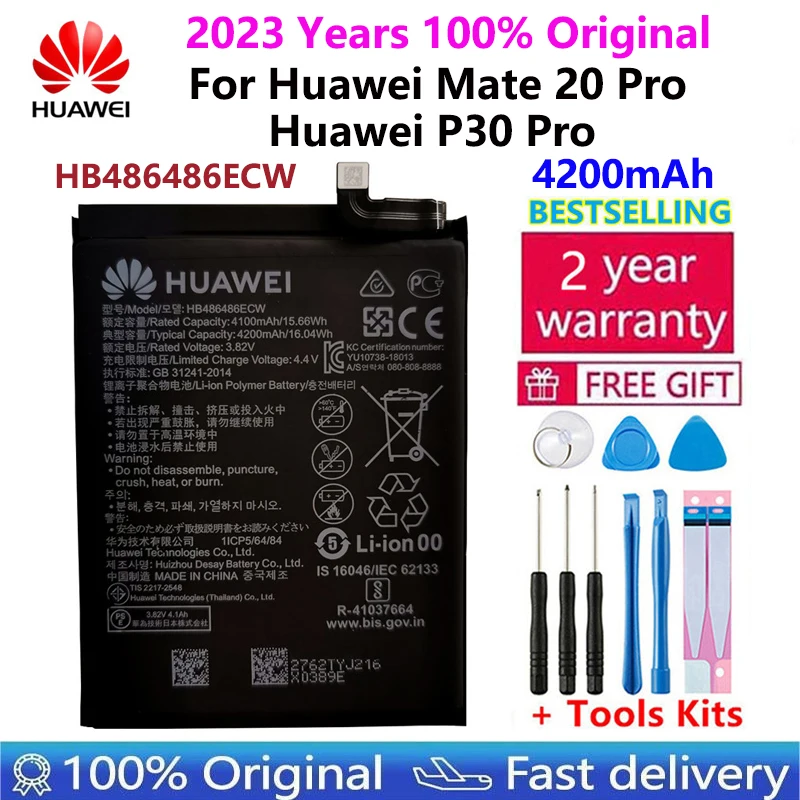 

100% оригинальный сменный аккумулятор Hua Wei 4200 мАч HB486486ECW для Huawei P30 Pro Mate20 Pro Mate 20 Pro оригинальные батареи для телефона