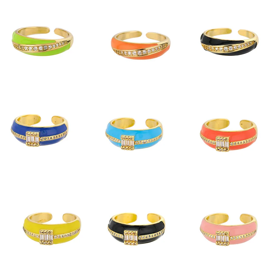 

Colorful Dripping Oil Gold Punk Rings For Women Opening Adjustable Enamel Stackable Zircon Finger Ring Party Band Jewelry Gift