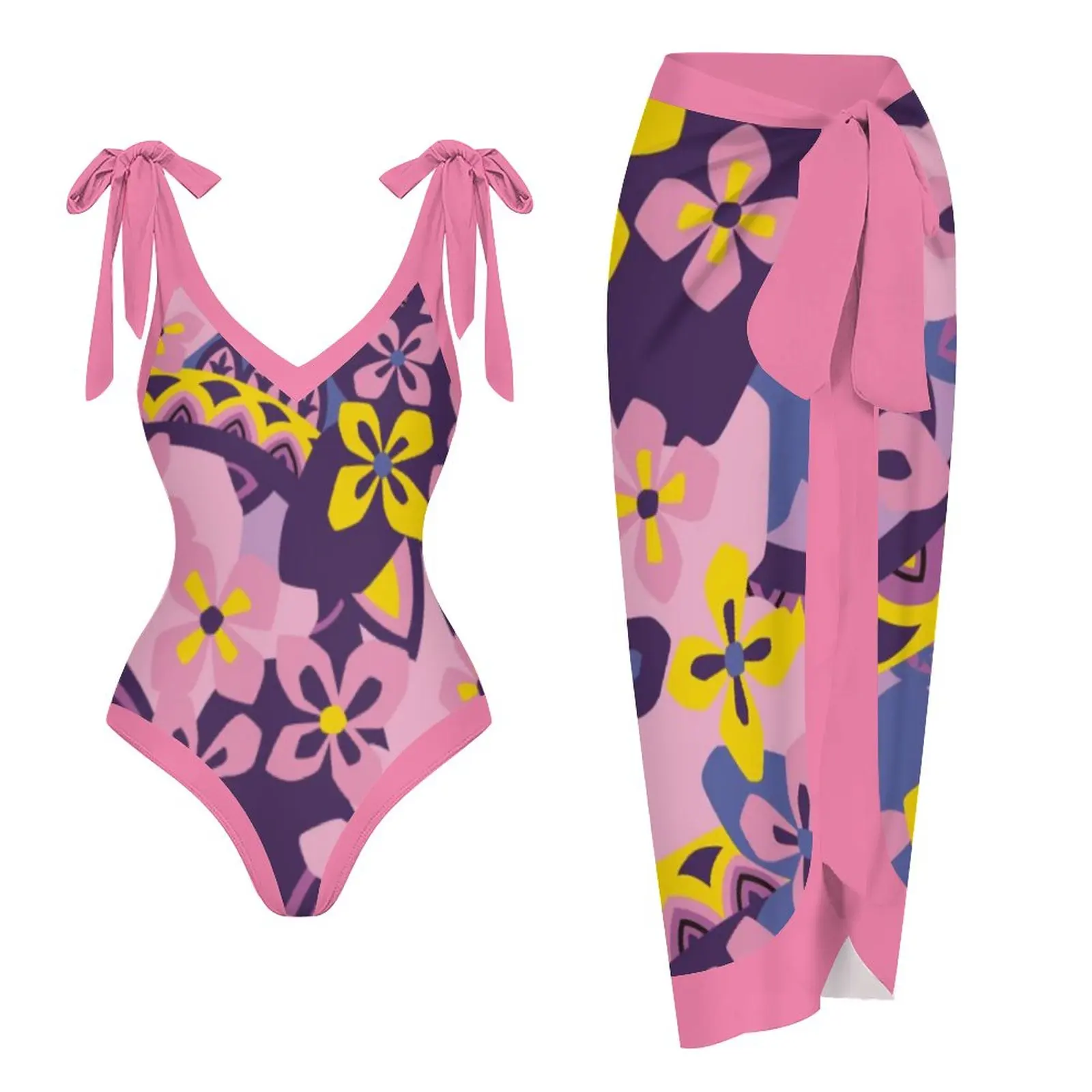 

Micro Monokini Sexy Surf Wear Women With Cover Up Colorful Women's Swimwear Strappy Bow Tie Shoulder Straps Split Swimsuit