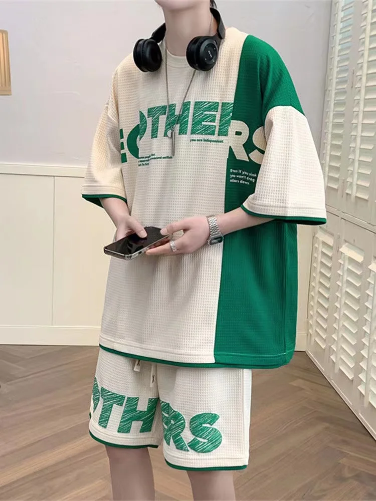 

2023 Summer Mens's Short Sleeved T-shirt Young People Fashion Trendy Student Two Pieces Clothing Casual Sports Mens Sets