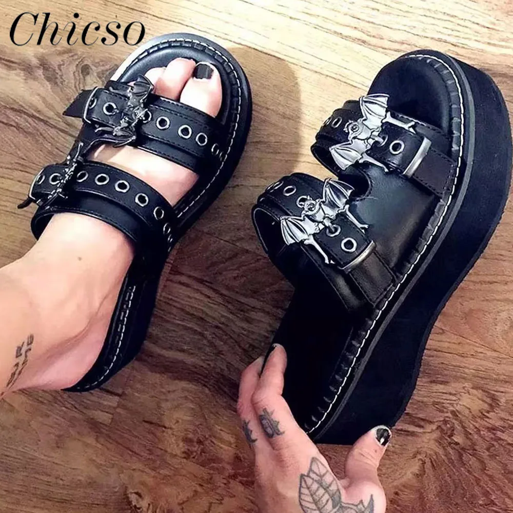 Женские летние туфли на платформе с открытым носком и двойной пряжкой Размеры 35-43