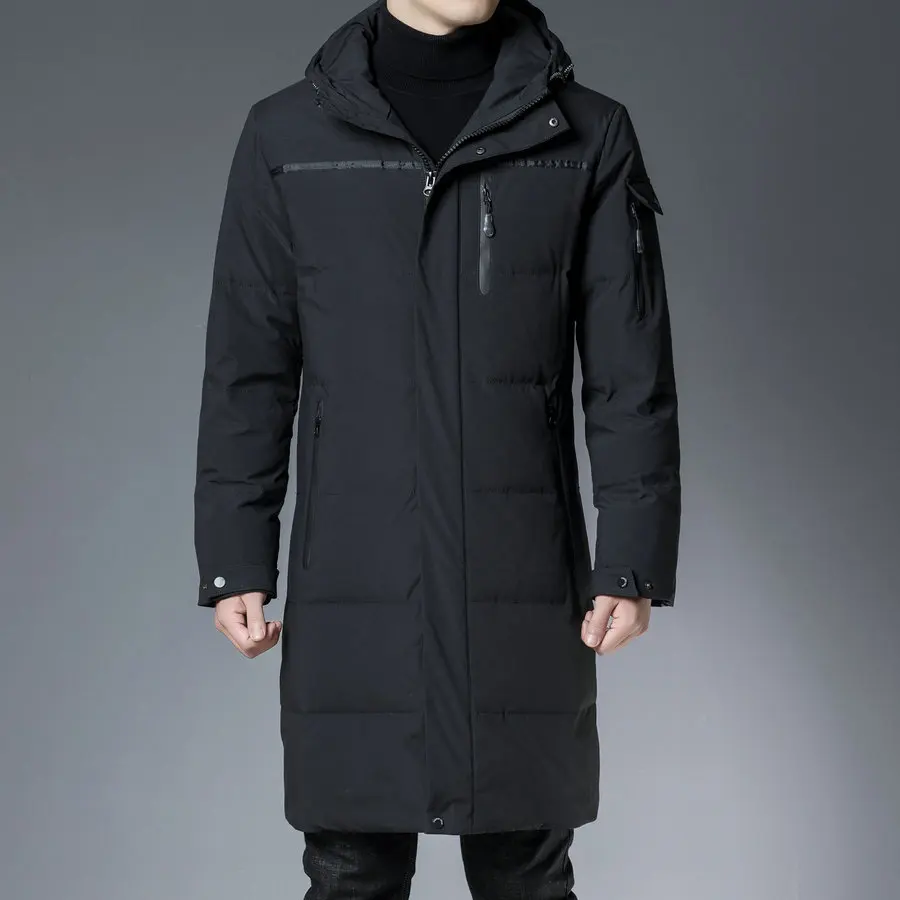 Winter Men Thermal Hooded Puffer Basic Coat Black Brown Gray Thick Warm Puff Padded Jackets Male Quilted Overcoat Hipline Length