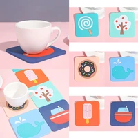 cartoon silicone coaster cute square cup pad table placemat milk coffee mug coasters non slip heat insulation waterproof mats