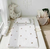 Bear Olive Tulip Embroidery Infant Toddler Nap Mat Cotton Newborn Mattress Pad Play Floor Mat  Rug Kids Room Decoration 65x115cm