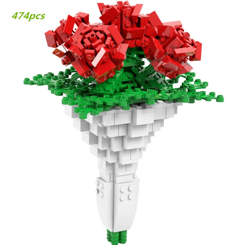 

Креативный букет роз, строительные блоки, романтический подарок на день Святого Валентина, «сделай сам», домашнее растение в горшке, Цветочная модель, кирпичи, набор, украшения, игрушки