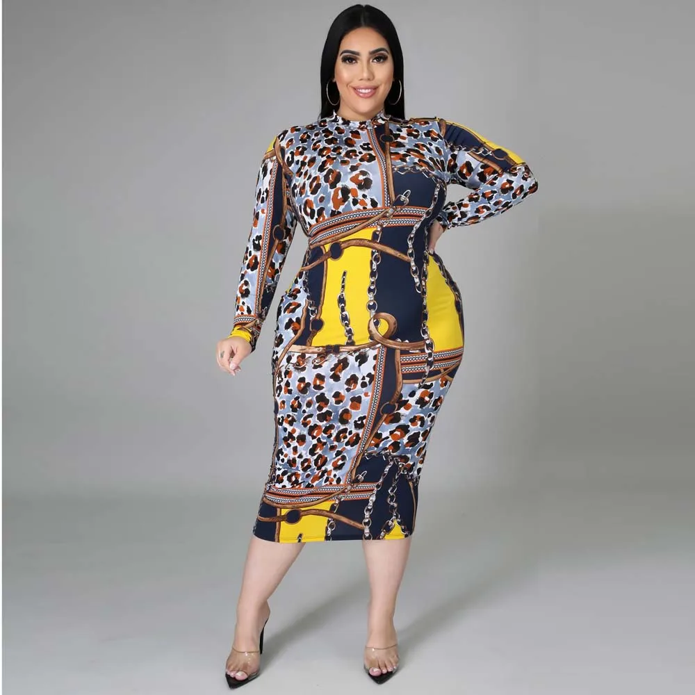 

New Women Fashion Plus Size Dress Casual Printing Patchwork Long Sleeve African American Style Pullover Spring Fall Ladies Dress