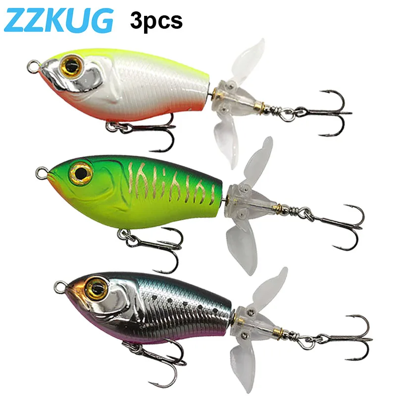 

ZZKUG 3pcs 80mm 16g Rotating Spinner Sequins Fishing Lure ​Fishing Floating Propeller Soft Spinning Tail Hard Wobbler Bait With