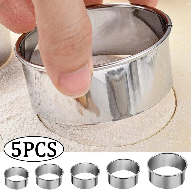 

5Pcs/Set Round Stainless Steel Biscuit Mold Dumpling Skin Cutting Mould DIY Cake Pastry Baking Tools Home Kitchen Clips Gadgets