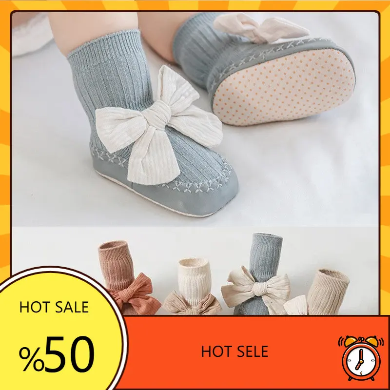 

Spring Autumn Baby Socks Shoes Newborn Baby Bowknot Leather Sole Socks Infant Anti Slip Soft Cotton Toddler Floor Sock Shoes