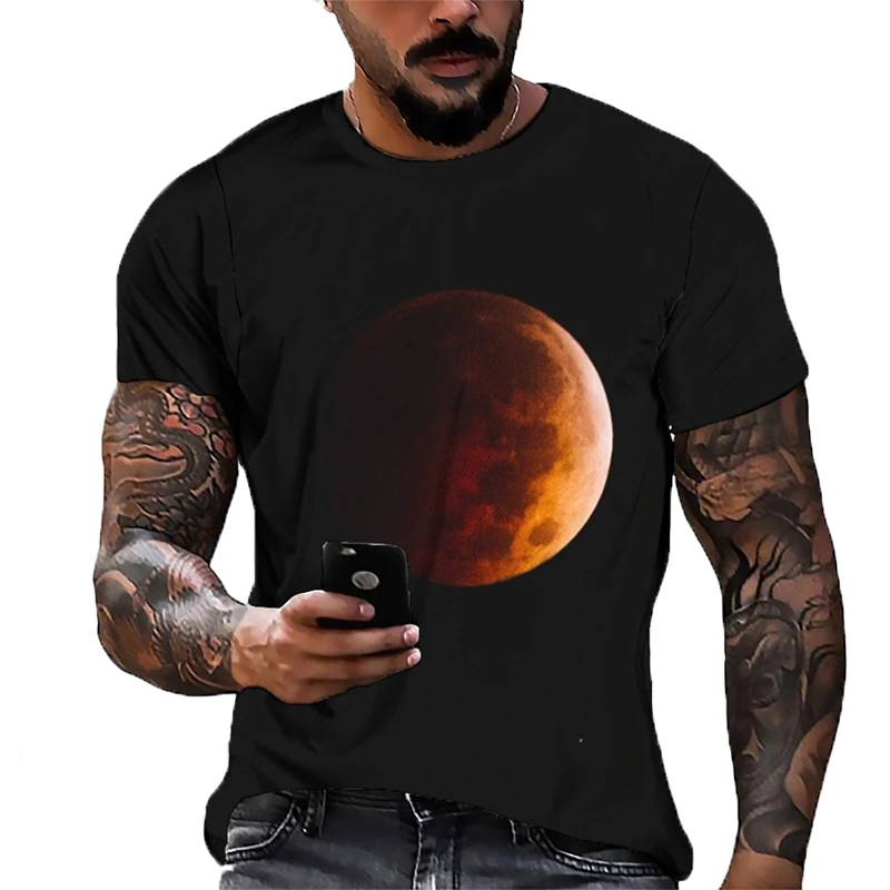 

3d Moon Printed Tshirts for Men Casual Lighting Digtal T-shirts Short-sleeved Round Neck Adult Woman Oversized Cool Tees Tops