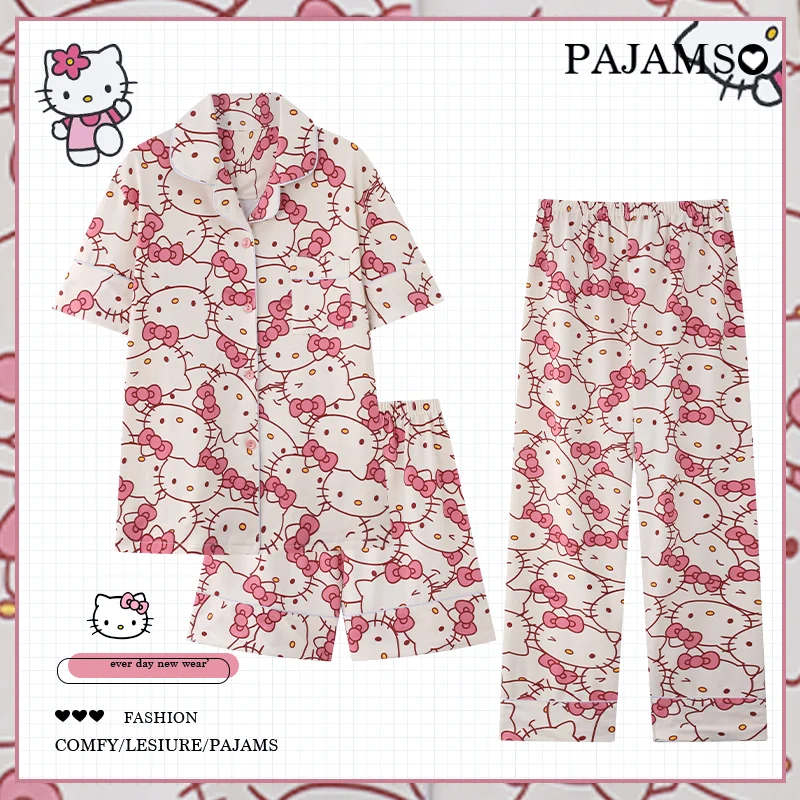 

Sanrio Kawaii аниме Hello Kitty My Melody Милая мультяшная Пижама весна-лето брюки с коротким рукавом Домашняя одежда Комплект из трех предметов подарок