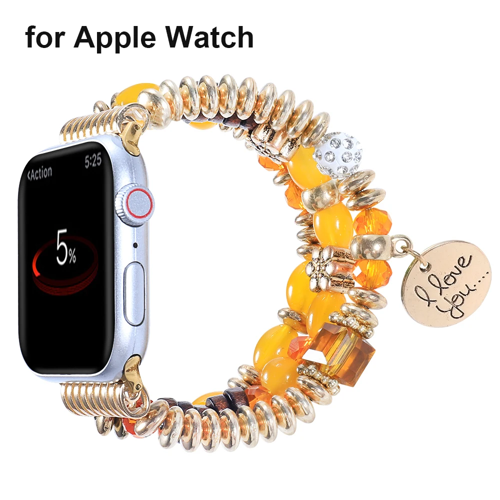 DIY Beaded Bracelet for Apple Watch Band iWatch Series 7/SE/6/5/4/3/2/1 Women Elastic Stretch Strap for iWatch Bands Replacement