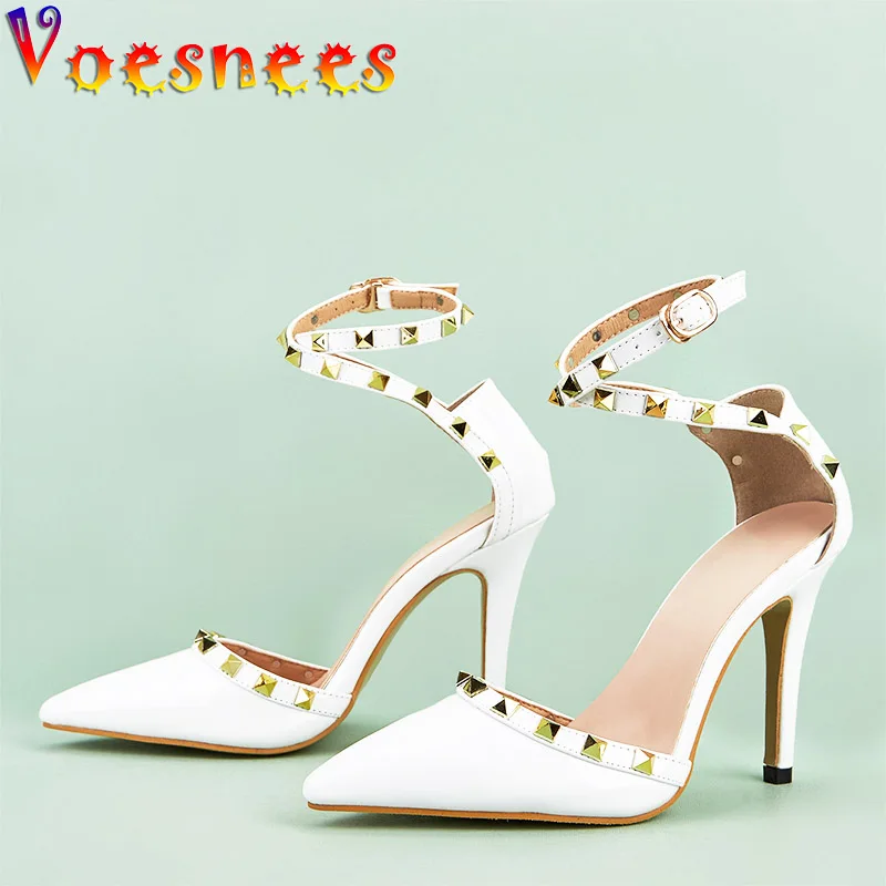 

Туфли женские с заклепками на шпильке 10 см, пикантные модные вечерние туфли-лодочки с острым носком, удобные элегантные офисные туфли, белый...