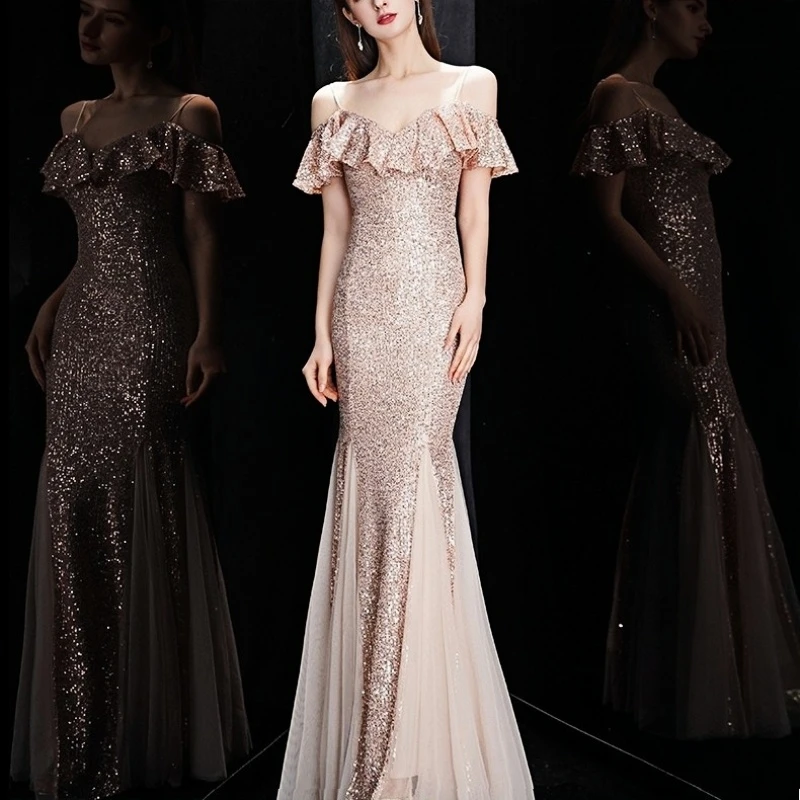 

Новинка 2023, модные платья до пола на бретелях-спагетти, Элегантное Длинное Вечернее Платье-Русалка, женская одежда в Корейском стиле, яркая женская одежда