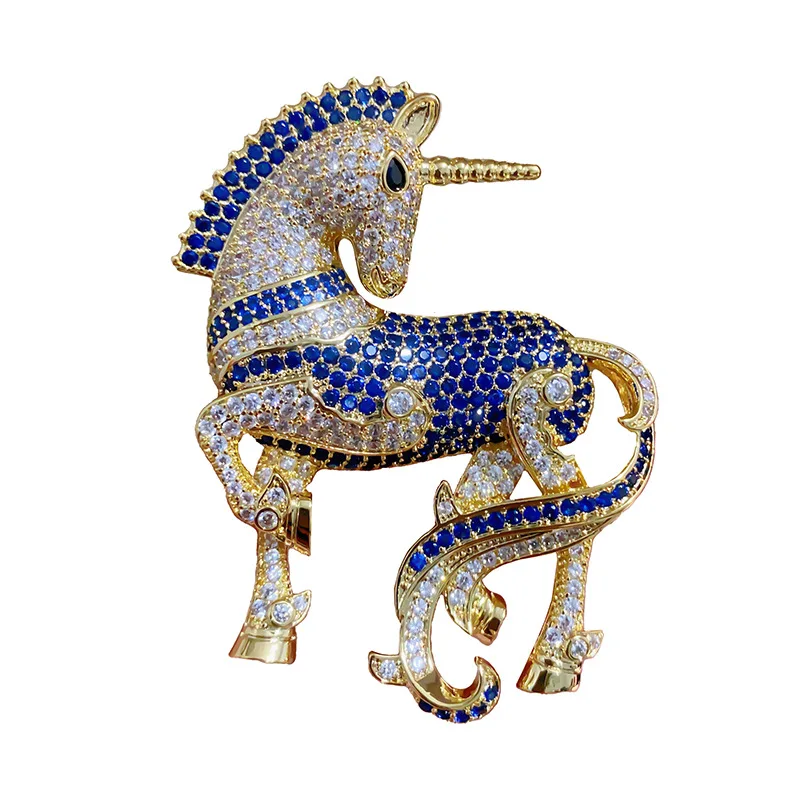 Micro Pave Cubic Zirconia Creative Unicorn Brooches Pins for Women Europe and America fashion Statement Horse Bouttoniere
