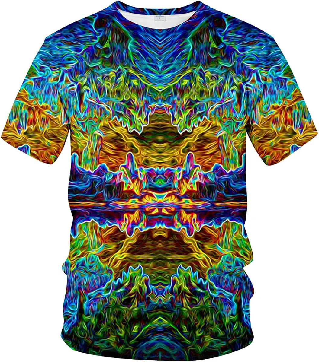 

Hisayhe Unisex Fashion 3D Graphic Tshirt Trippy Psychedelic Summer Crewneck Tees
