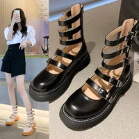 women punk hollow out mary janes ladies gothic buckle lolita shoes female zip casual flats woman high boots plus size