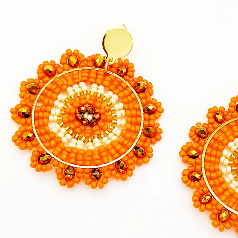 Серьги из бисера оранжевое Подсолнух круглой формы индивидуальное богемное