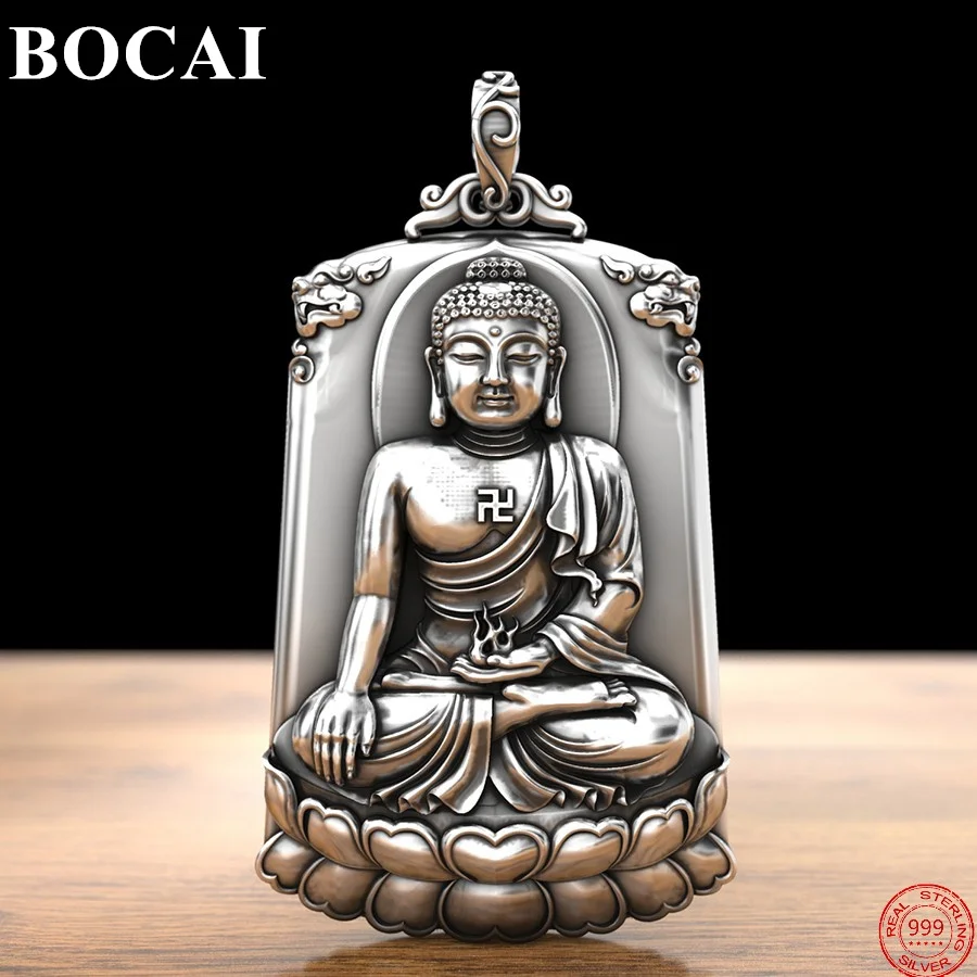 

BOCAI S999 Sterling Silver Pendants 2023 New Fashion Tathagata Eight Patron Gods Buddha Argentum Amulet Jewelry for Men Women