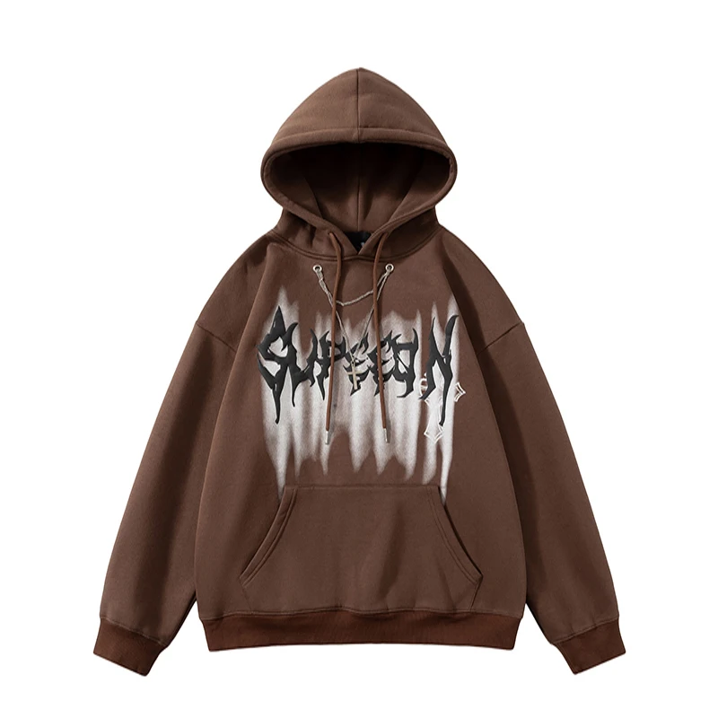 

Fleece Ink Splash Foam Letter Cross Printing Men Women Hooded Sweatshirts