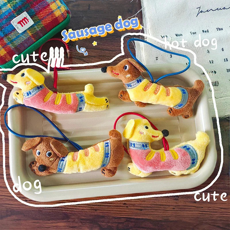 Фото Брелок Kawaii такса, плюшевая кукла, украшение для вечеринки, мультяшный мягкий щенок, рюкзак, подвески, подвески, милый щенок, детские праздничные подарки №3