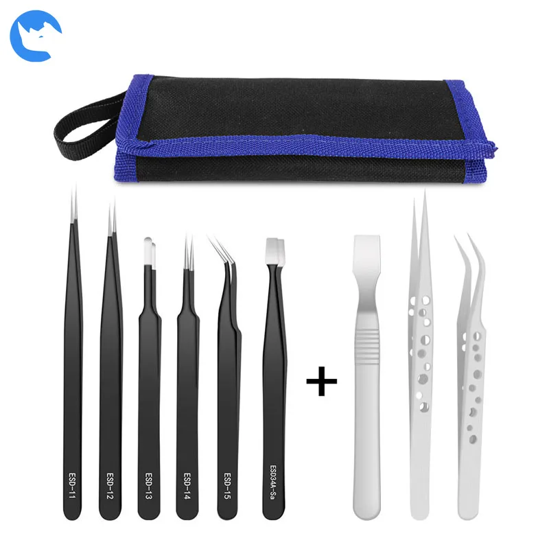 

9 Pcs Tweezers Set Stainless Steel Anti-Static Precision Tweezers For DIY Electronic Mobile Phone Repair Hand Tools