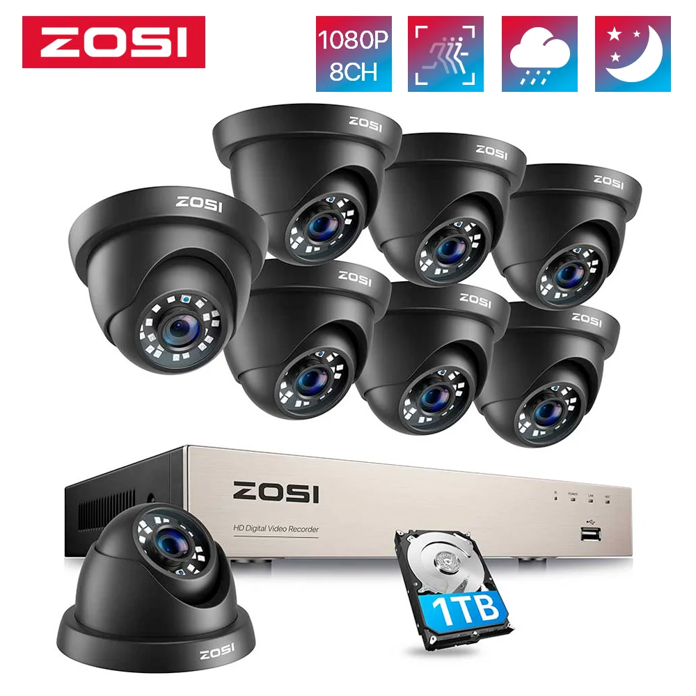 

ZOSI 8CH 1080P Home Security Cameras System,H.265+ 8CH 5MP-Lite CCTV DVR with 8pcs 2MP Surveillance Outdoor Indoor Dome Cameras