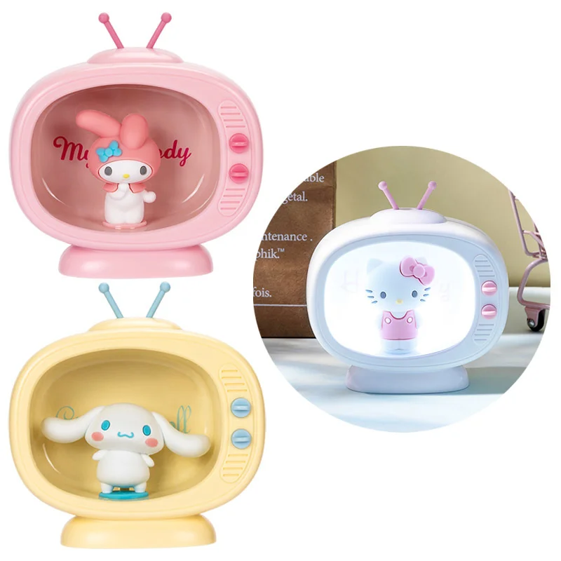 

Sanrioed My Melody Cinnamoroll KT Cat Kawaii мультфильм ТВ модель мини Ночной свет Милая Аниме Кукла прикроватная лампа настольная лампа детский подарок