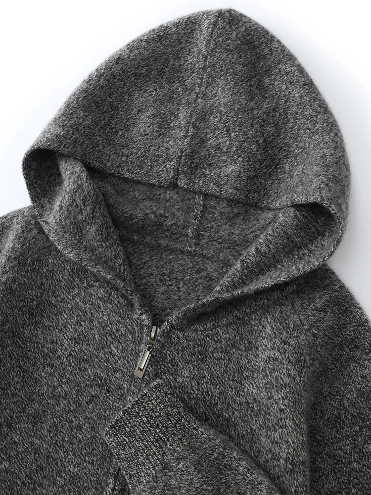 ADDONEE мужской 100% кашемировый свитер толстый кардиган на молнии с капюшоном пальто