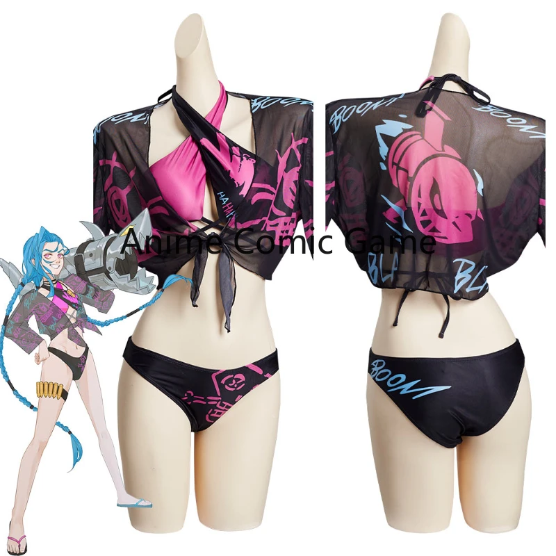 

Arcane - LoL Jinx костюмы для косплея женский пляжный женский купальник кимоно для Хэллоуина карнавальный костюм униформа для взрослых девушек