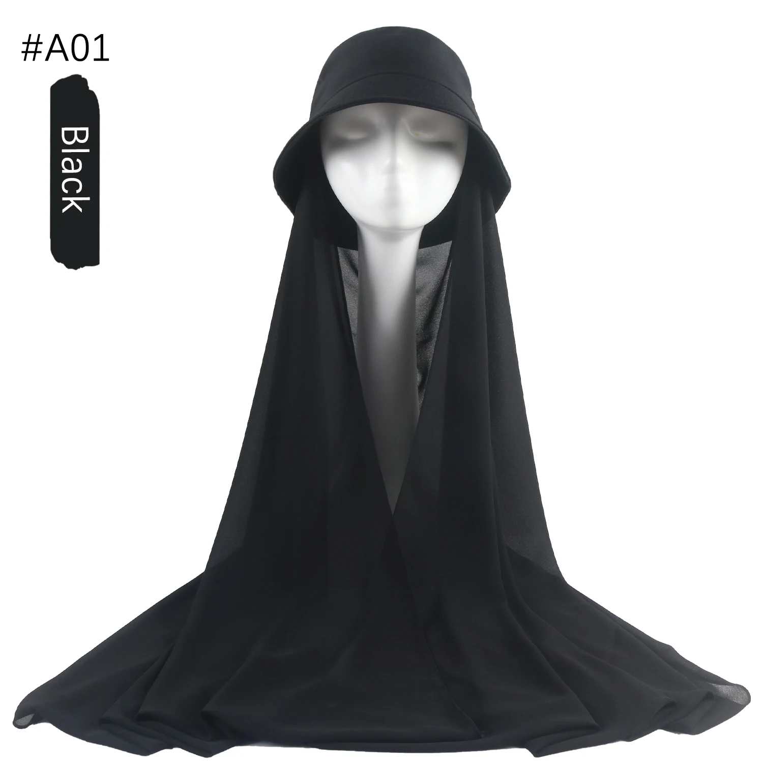 Musilm Women Chiffon Hijab With Bucket Hat Cap Summer Fisherman Caps with Chiffon HIjabs Ready To Wear Instant Chiffon HIjabs