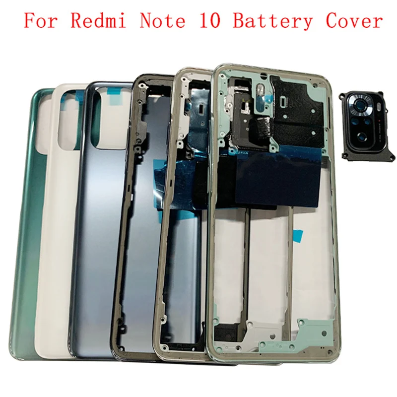 

Original Battery Cover Rear Door Housing Case For Xiaomi Redmi Note 10 Back Cover with Middle Frame Camera Frame Repair Parts