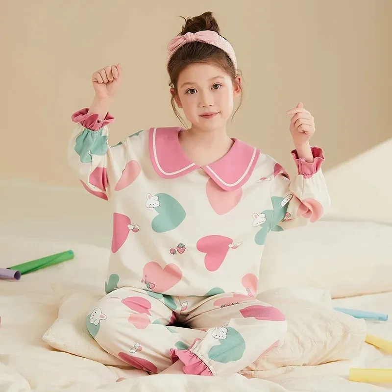 Осень 2024 женская детская одежда для сна из чистого хлопка брюки с длинными