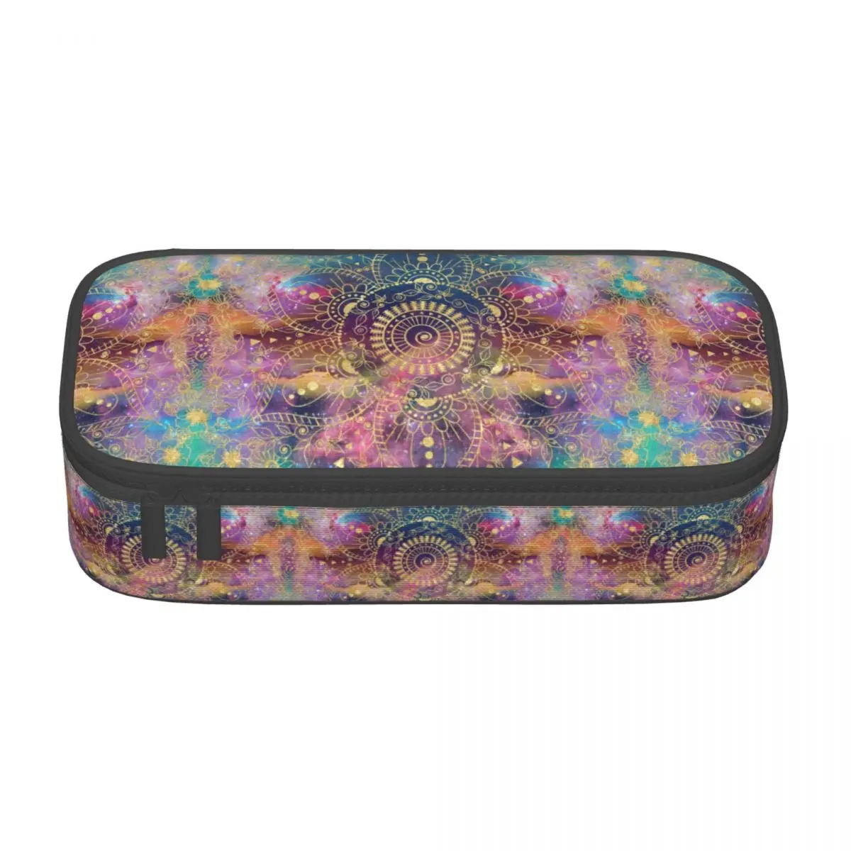 

Gold Mandala Print Pencil Case Vintage Floral University Teenager Zipper Pencil Box Retro Print Pen Pouch