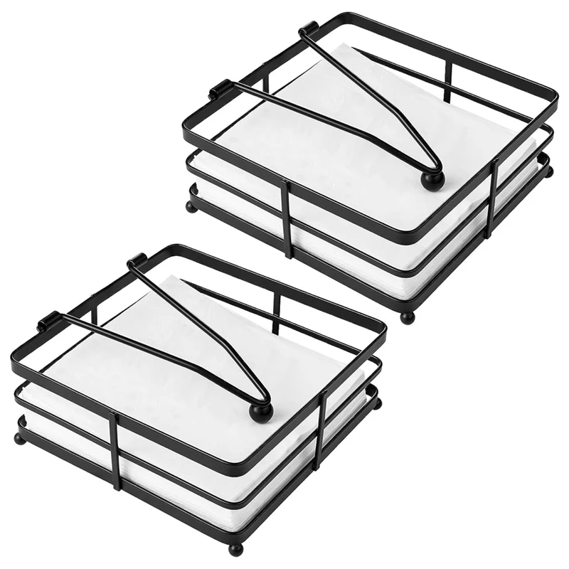 

2 Pieces Flat Napkin Holder For Table Metal Napkin Holder With Weighted Arm Square Paper Napkin Dispenser Rustic Iron Black