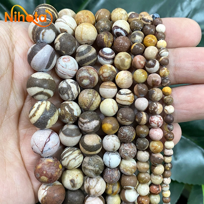 

Matte Australia Zebra Jaspers Round Spacer Beads 15" Strand 4/6/8/10/12mm Diy Bracelet Accessories for Fashion Jewelry Making