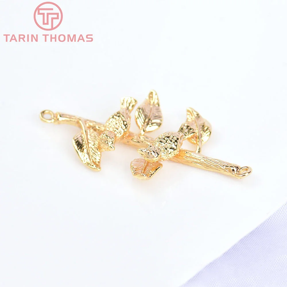 Латунные подвески в виде птиц с двойными отверстиями 24 к 6 шт. 18 х35 мм