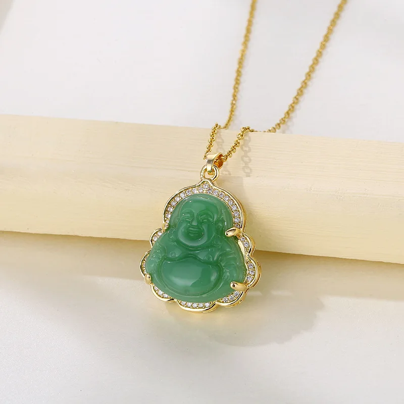 

White Green Buddha Necklace for Women Elegant Buddah Pendant Necklace Fashion Jewelry Female Gift