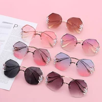 vintage female eyewear uv400 gradient cutting lens rhinestone sunglasses women sun glasses rimless sunglasses
