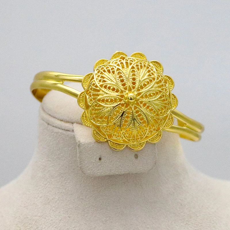 Fashion Glamour 6 Piece Floral Gold Set, Beads Dubai Necklace Earrings Women/Girls, Ethiopian Jewelry African Indian Gifts