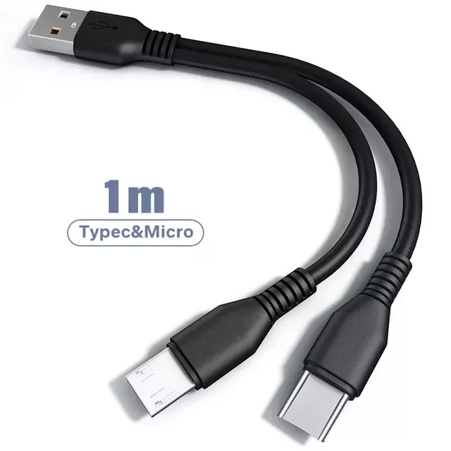 

2 in 1 Micro USB Type C Charging 0.25m Short Mobile 2 USB Splitter Microusb Fast Charge