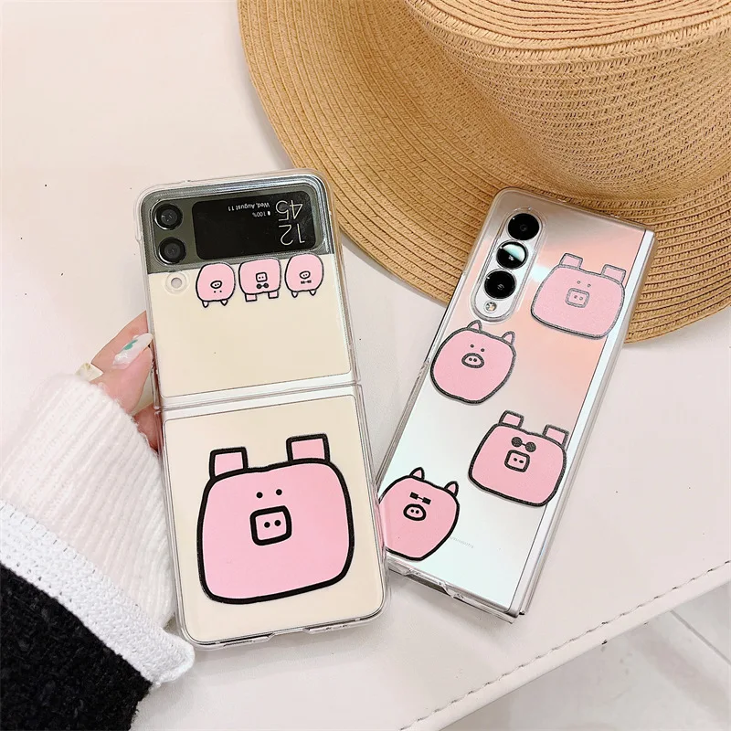 

Personality Pink Pig Phone Case for Samsung Galaxy Z Flip 3 Z Fold 3 5G PC Back Cover for ZFlip3 ZFold3 Case Protective Shell
