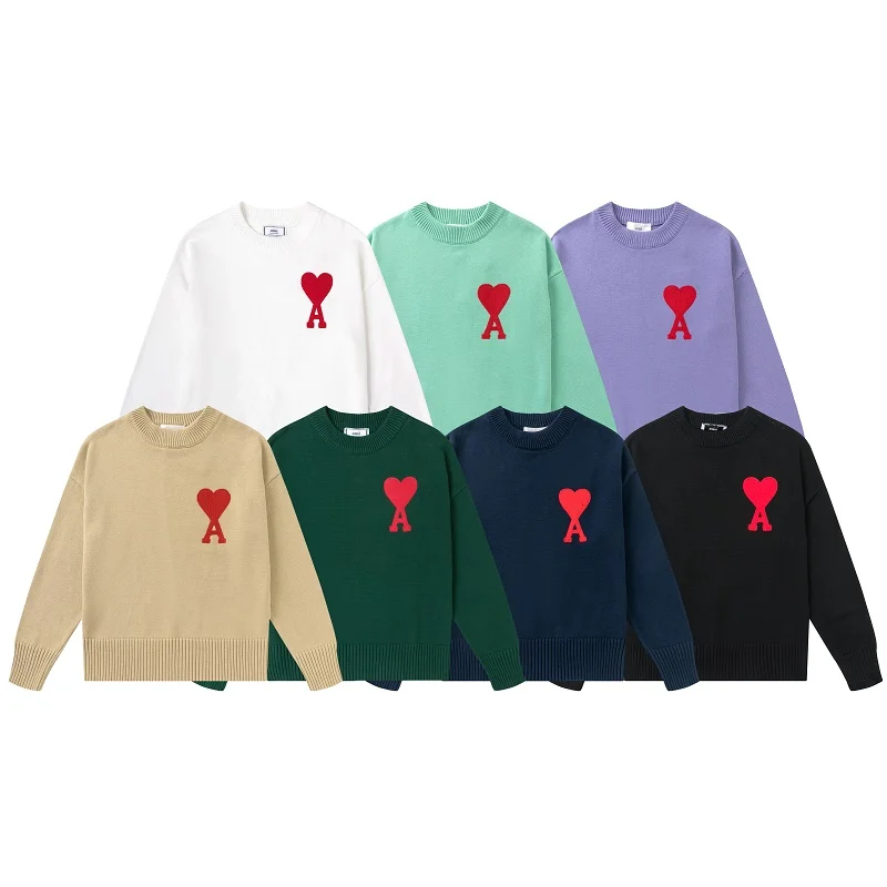 

2022 Autumn Winter A Letter Love Embroidery Women's Sweater Round Neck Knitwear Women's Pullover Korean Fashion Women's Clothing