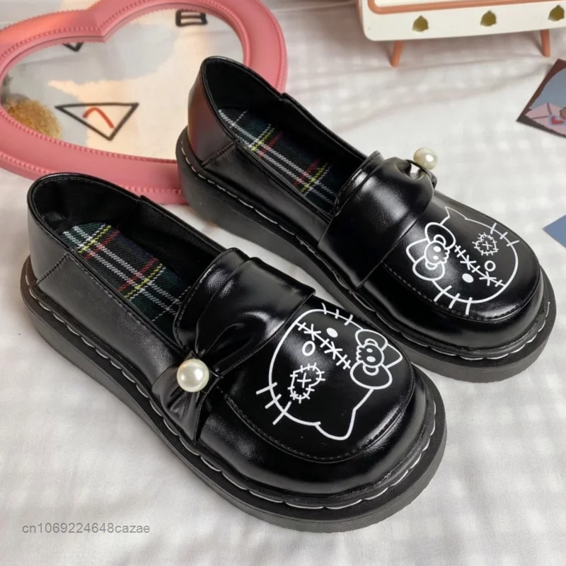 Sanrio Hello Kitty Sweet Little Leather Shoes 2022 New Autumn Jk Uniform Round Headed Mary Jane Shoes Kawaii Lolita Single Shoes