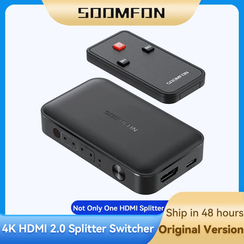 

SOOMFON 4K 60HzHDMI Switch 2 in 2 Out HDMI Switcher HD Amplifier Dual Display With IR Remote Control For HDTV Mi Box PS4 XBox