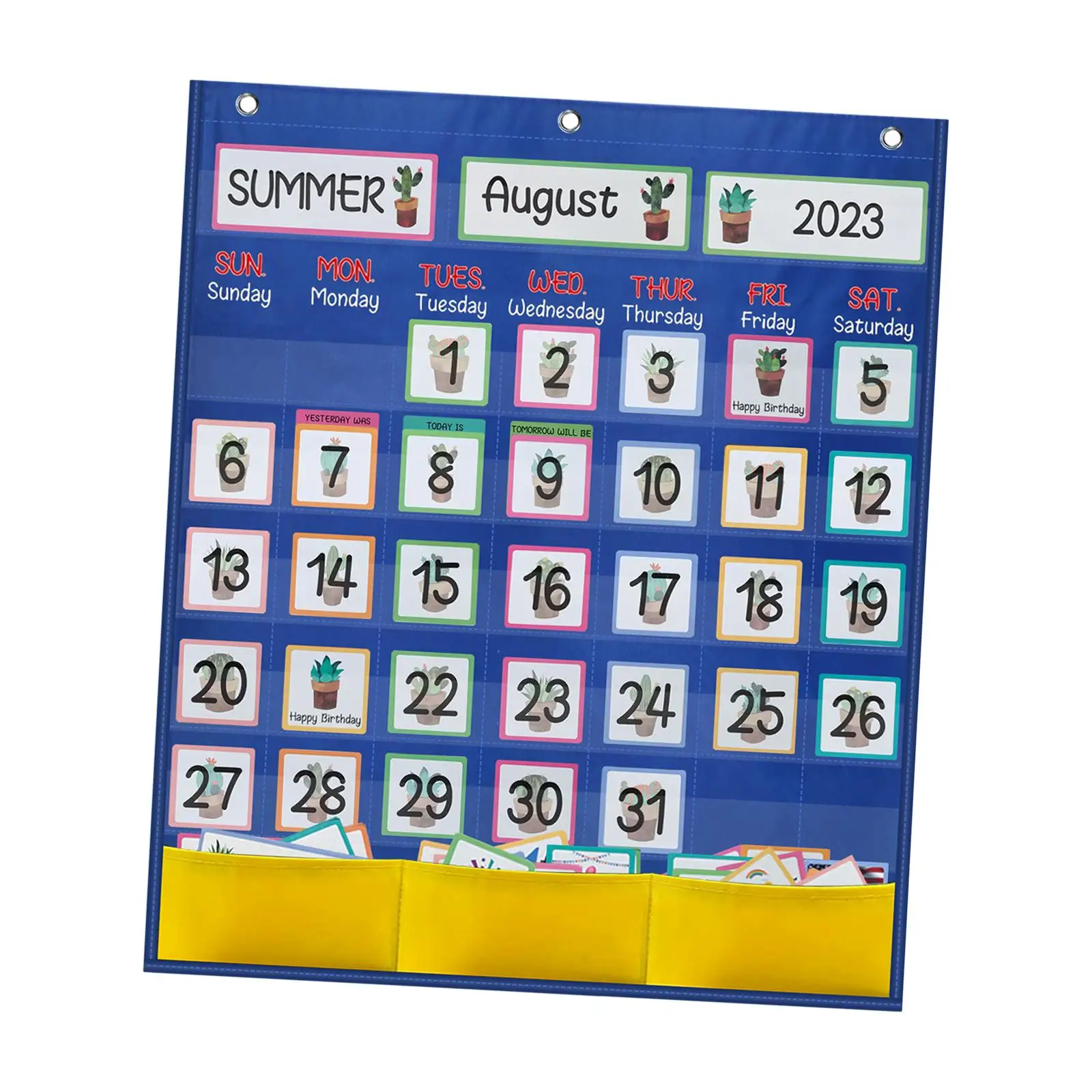 

Complete Monthly Calendar Pocket Chart with 89 Cards for Home Preschool Blue