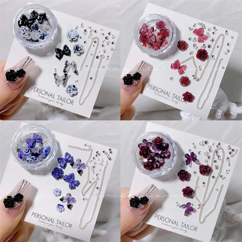 

1Box Exqusitive Camellia Decorations Nail Charms Butterfly Flower Nail Parts Jewelry Pearl Glod Steel Beads Nail Art Accessories