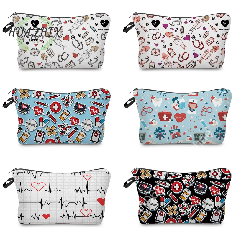 

Nurse ECG Printing Cosmetic Bag for Hot Sale Women Lovely Casual Travel Female Portable Storage Handbags Makeup Toiletry Bags